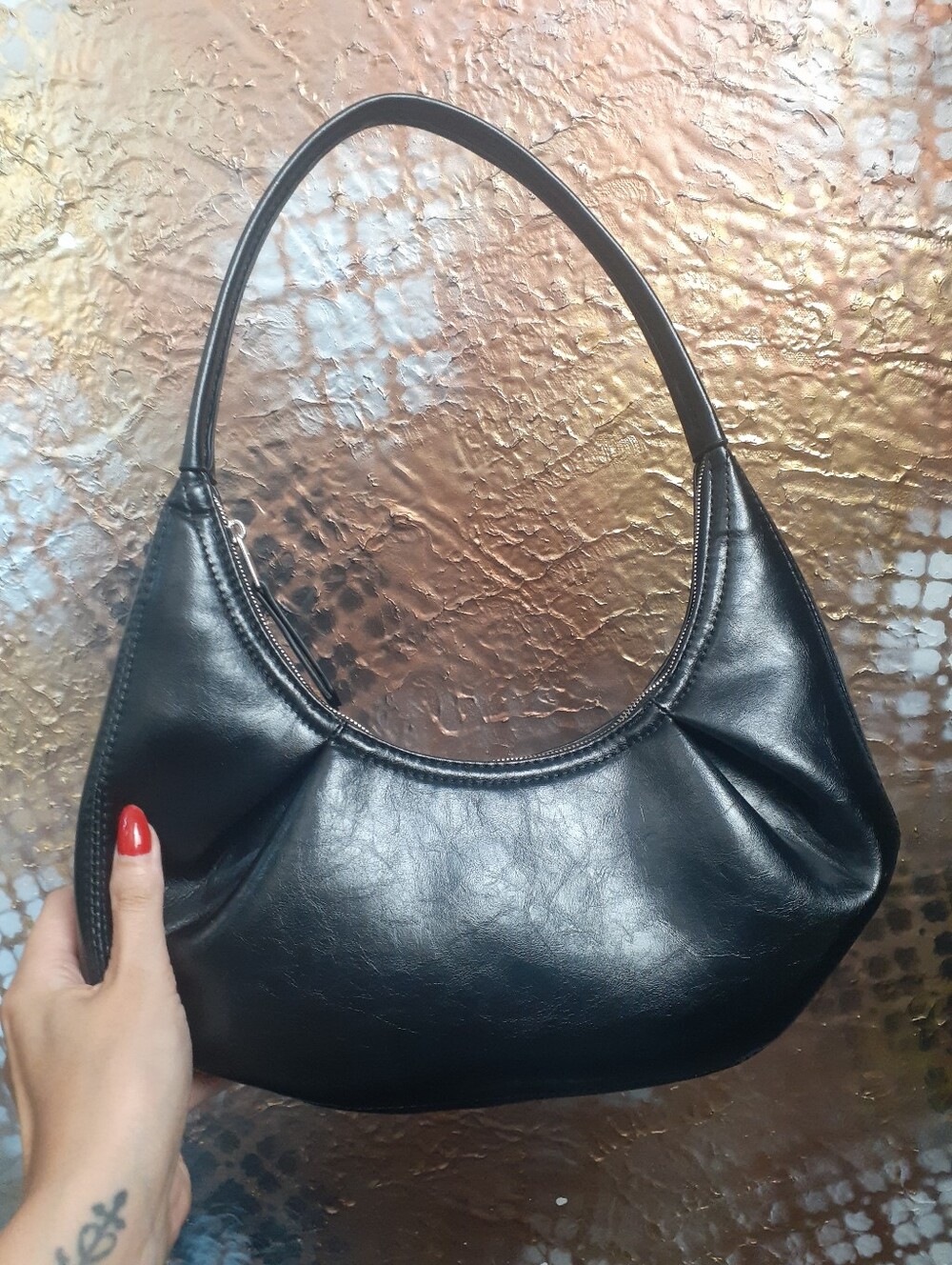 Zara Black Faux Leather Shoulder Bag - Classic Women's Hobo